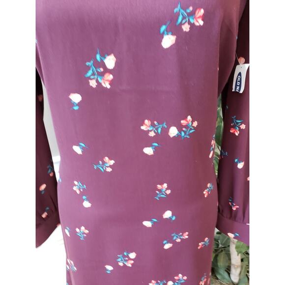 Old Navy Fit & Flare Dress Women's Medium Purple Floral Crew Neck Long Sleeve - Picture 10 of 13